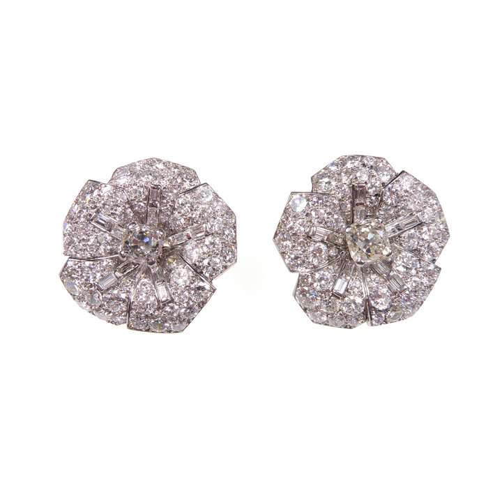 Diamond flowerhead cluster earrings